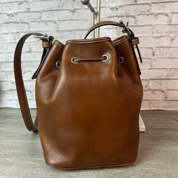 Vintage Coach Shoulder Bag Drawstring Leather Logo Bucket Bag Brown 7554 - Picture 3 of 7